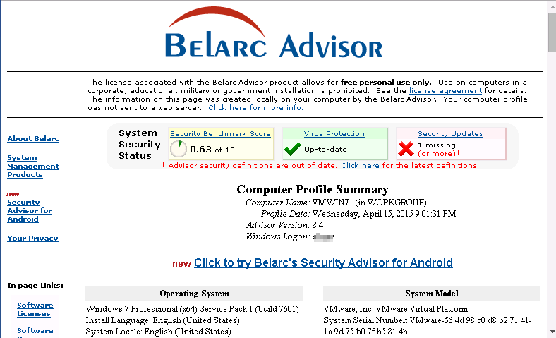 Belarc Advisor