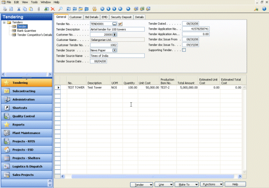 B2B Tender Module