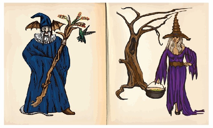 Witch and Wizard - hand drawings, vector