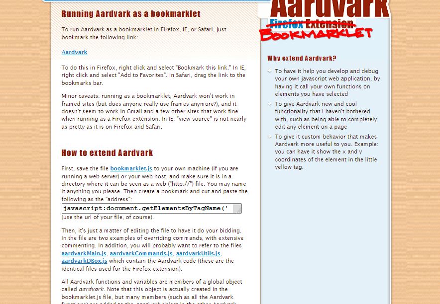 Aardvark (Bookmarklet)